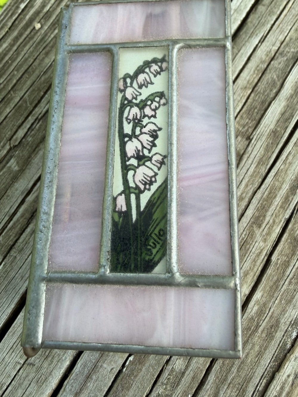 Sullo Stained Glass Studio Trinket Box Around 3” X 1.5”  Lilly Of The Valley